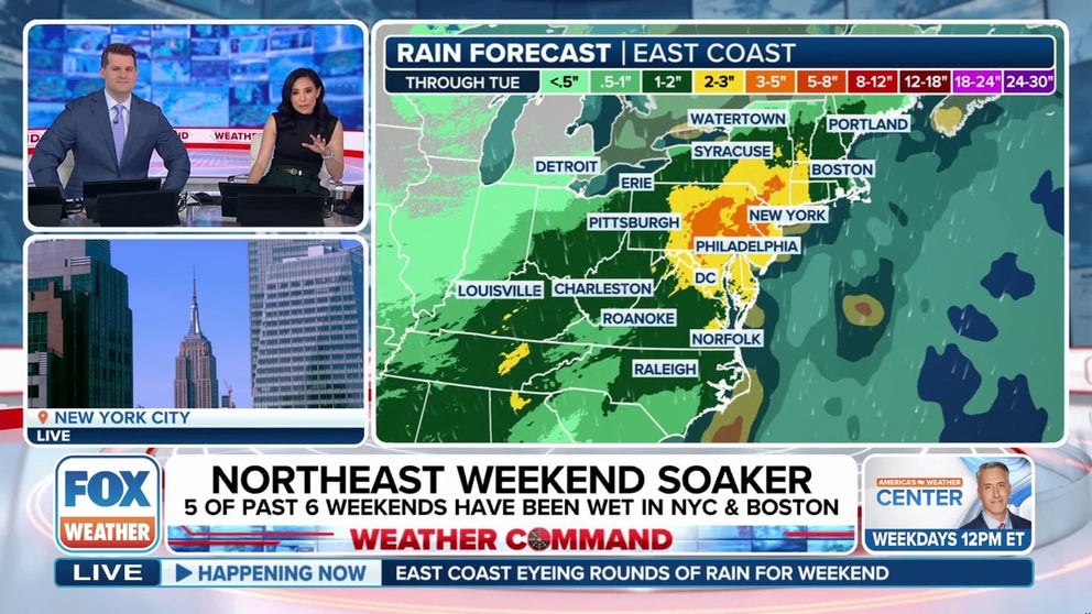 It's been a soggy stretch of weekend for millions of people in the Northeast, and this weekend will be no different. FOX Weather Meteorologists Stephen Morgan and Marissa Torres break down the forecast on May 1, 2025.