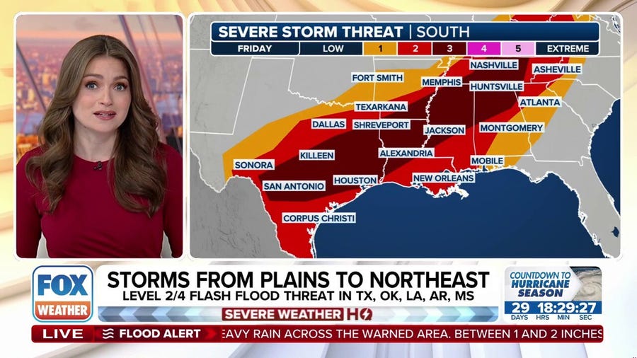 Friday severe storms possible from Texas to Northeast
