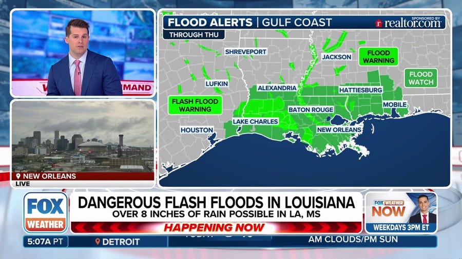 Dangerous flash flooding swamps Louisiana