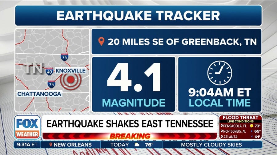 Magnitude 4.1 earthquake rattles East Tennessee