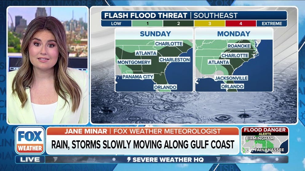 A slow-moving storm system that has been blasting portions of the Gulf Coast, Southeast and mid-Atlantic is expected to continue to funnel precipitation into the region as we begin a new workweek, increasing the chances for flash flooding. FOX Weather Meteorologist Jane Minar breaks down the latest forecast on Sunday, May 11.