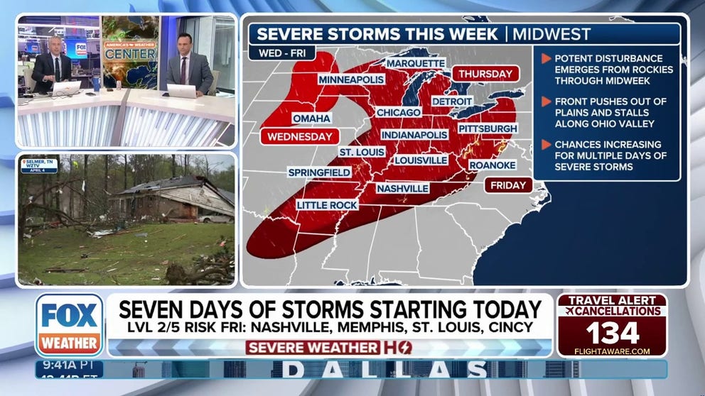 The FOX Forecast Center is monitoring a severe weather threat that kicks off on Wednesday and could stretch into the start of next week. FOX Weather Meteorologists Bob Van Dillen and Ari Sarsalari break down the forecast on May 14, 2025.