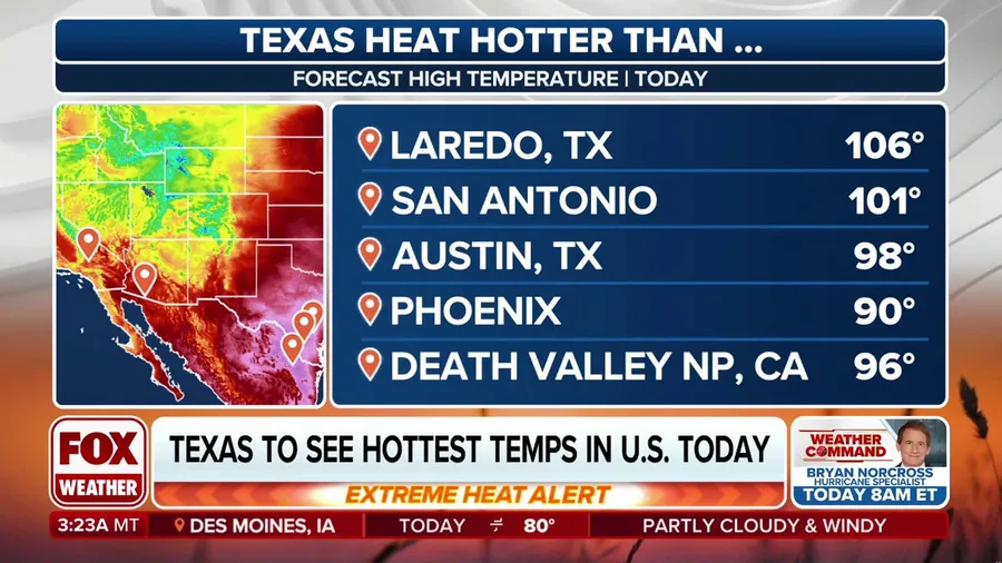 Texas to see hottest temps in US on Thursday