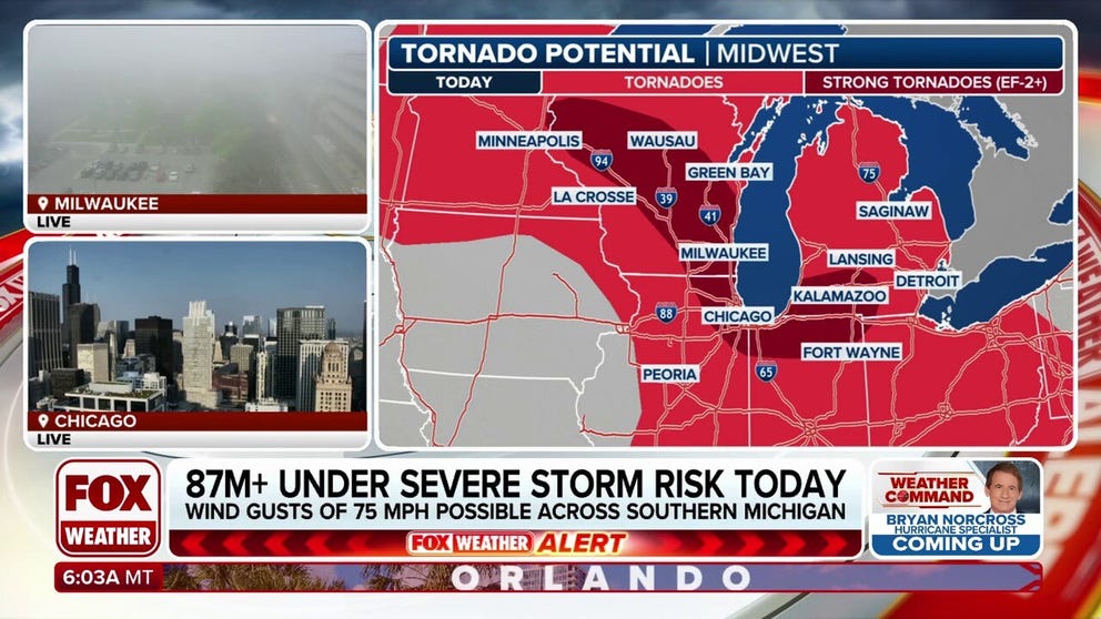 A multiday severe weather threat is continuing on Thursday, with tens of millions of people in cities like Chicago and Milwaukee bracing for storms that could produce strong tornadoes, large hail and damaging wind gusts. FOX Weather Meteorologists Marissa Torres and Jane Minar break down the latest forecast on Thursday, May 15.