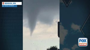Funnel cloud seen over Benson, Minnesota during severe storms