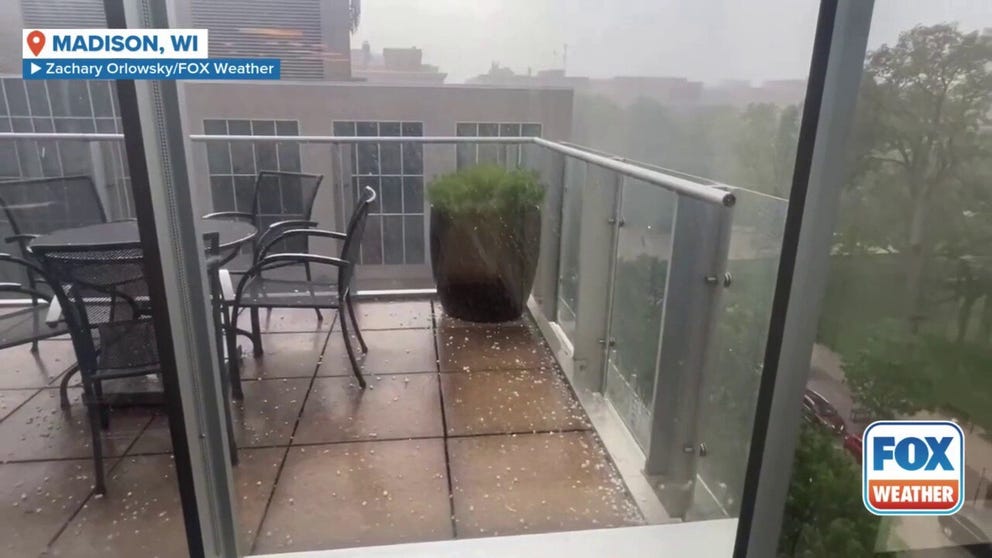 Storms dumped rain and hail on Madison, Wisconsin, on Thursday.