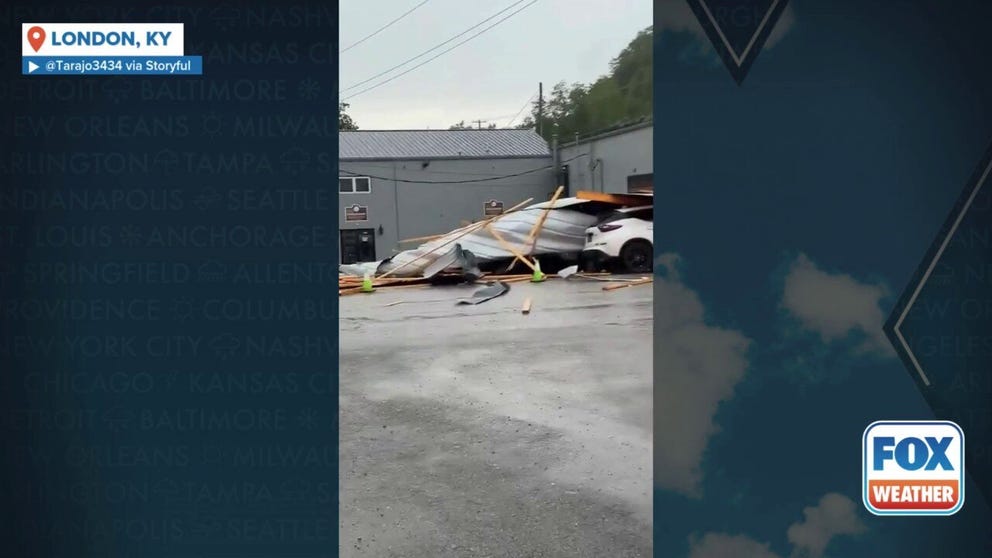 A business in London, Kentucky, experienced roof damage as a severe storm system swept through the area on Friday.