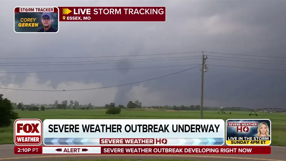 A tornado was spotted by a team of FOX Weather Exclusive Storm Trackers crossing through southern Missouri, near Bell City,