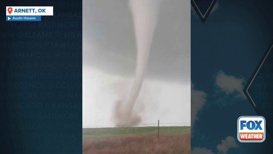 Tornado seen spinning through Oklahoma field
