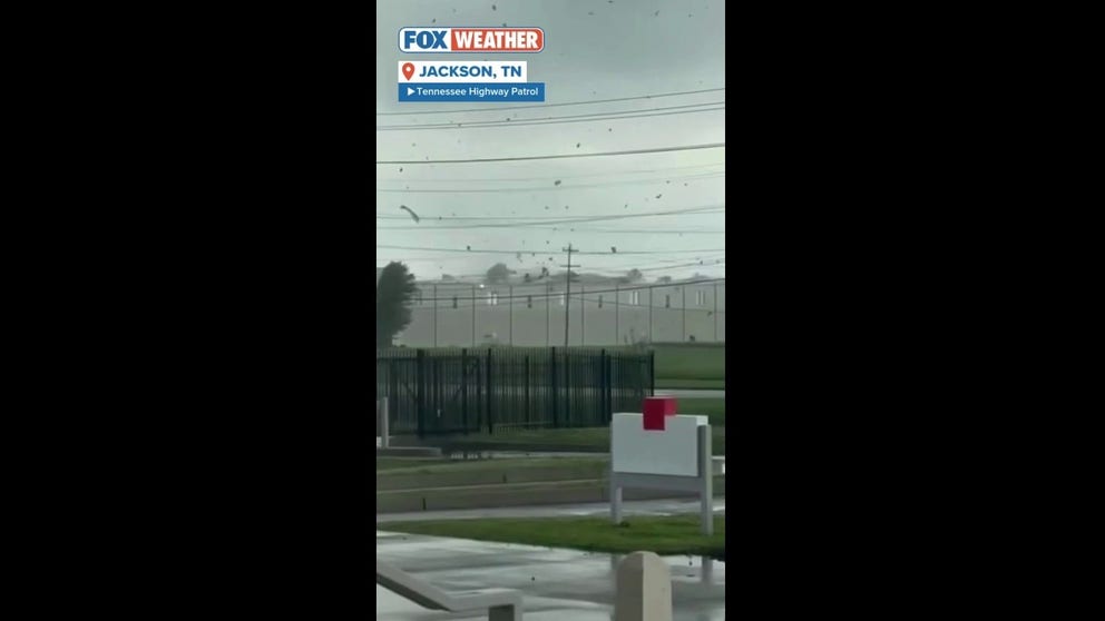 A tornado swept through the area near Jackson, Tennessee's airport Tuesday evening amid a severe weather threat covering 60 million people.