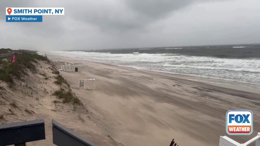 Watch: Waves lash coast, sand blasts across beach as Long Island gets slammed by nor'easter