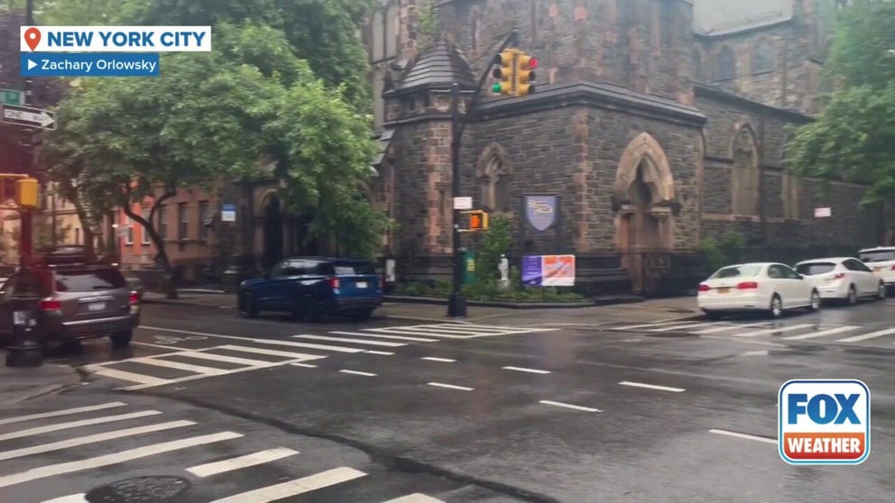 A video shared from Brooklyn in New York City shows rain falling as a nor'easter slams the Northeast and New England on May 22, 2025.