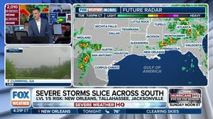 Line of storms riding across South with threat of hail & wind