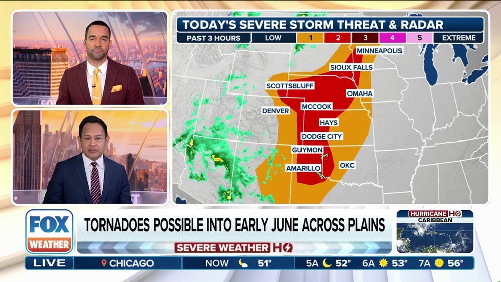A multiday severe weather threat continues on Monday with millions of people from the Plains to the Upper Midwest on alert. FOX Weather Meteorologists Craig Herrera and Michael Estime break down the latest forecast on June 2, 2025.