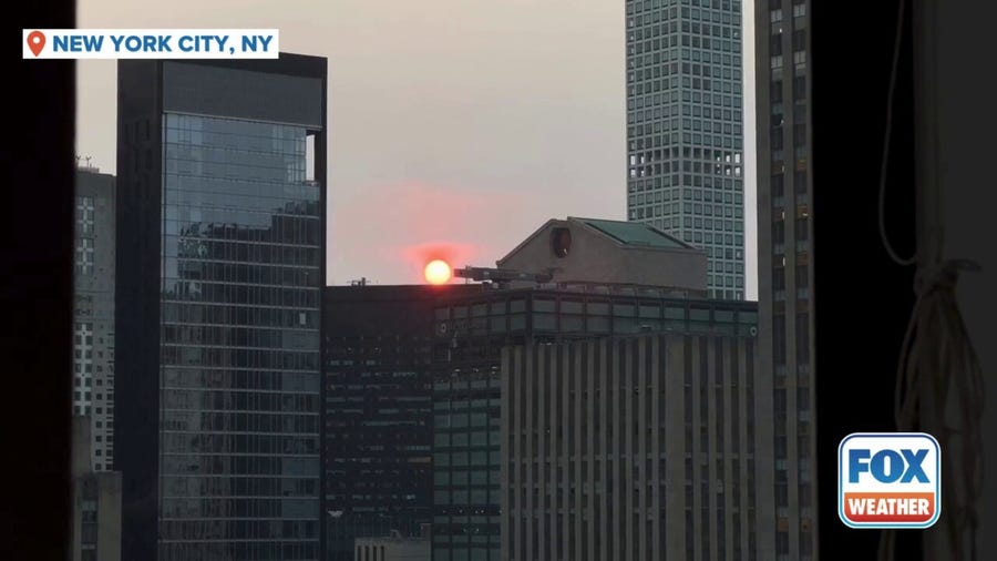 Red sunrise amid wildfire smoke in New York City