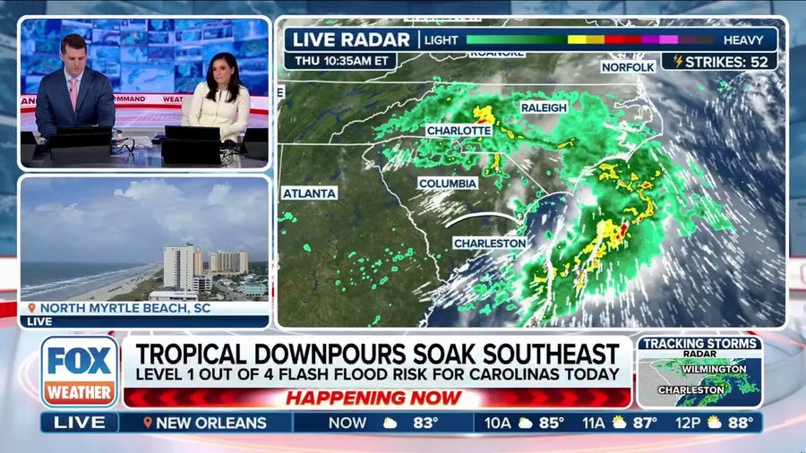 Tropical downpours soak Southeast, mid-Atlantic