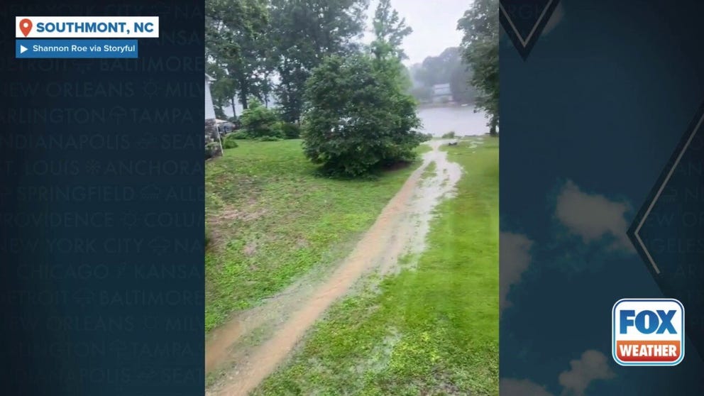 Flooding is impacting the southeast after a day of heavy rain. Video from Southmont, North Carolina shows clay being brought down a hill and into a flooded lake Thursday. 