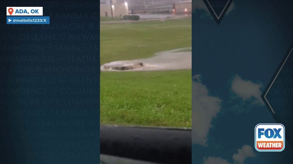 Severe thunderstorms caused flash flooding in Ada, Oklahoma (Video Credit: @mattellis1233/X).