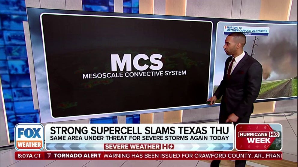 A mesoscale convective system is complex of thunderstorms which becomes organized and persists for several hours.