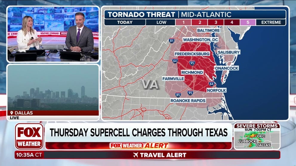 Severe weather, including the threat of damaging wind gusts, hail and even some tornadoes is putting millions of people on alert along the East Coast from the Southeast to the mid-Atlantic. FOX Weather Meteorologists Nick Kosir and Haley Meier break down the forecast on June 8, 2025.