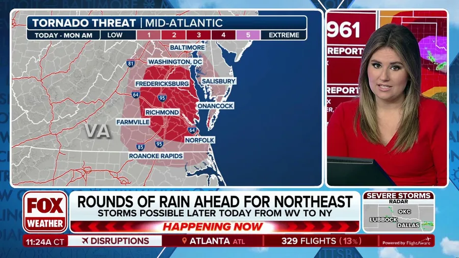 East Coast braces for severe weather on Sunday