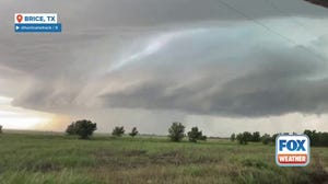 A large lightning strike was captured amid severe weather in Texas