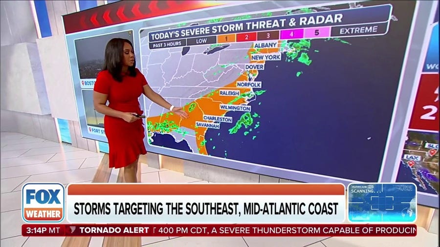 Strong thunderstorms firing across Plains, East Coast on Tuesday