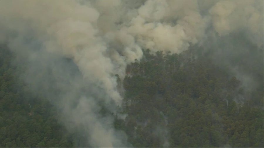 Aerial footage shows New Jersey wildfire burning Wharton State Forest