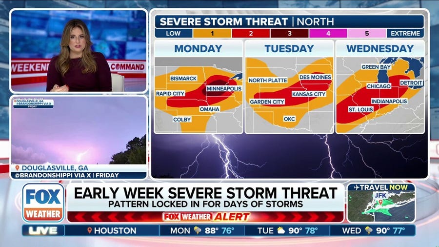 Millions from Plains to Great Lakes region face early-week severe weather threat