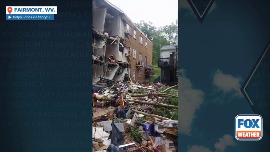 Apartment building partially collapses in Fairmont, West Virginia amid flash flooding