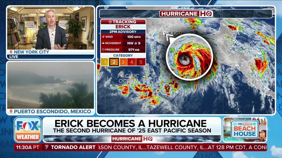 Hurricane Erick reaches Category 2 storm in Eastern Pacific with 100 mph winds