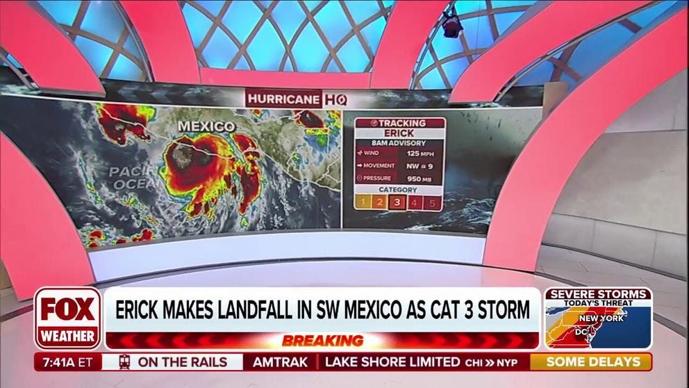 Hurricane Erick made landfall as a strong Category 3 storm in extreme western Oaxaca, Mexico on Thursday morning.