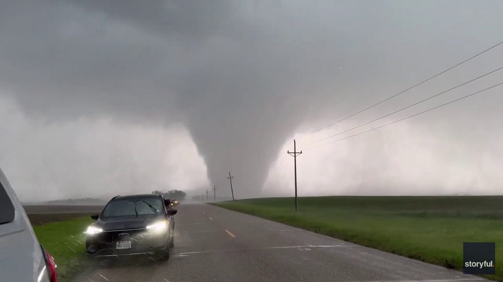 Storm trackers captured this large tornado as it spun near Spiritwood, North Dakota Friday evening. 