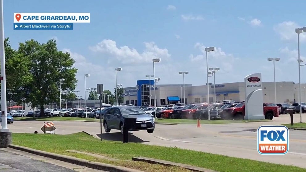 A video shared from Cape Girardeau, Missouri, shows a car go airborne after a road buckled due to extreme heat on Sunday, June 22.