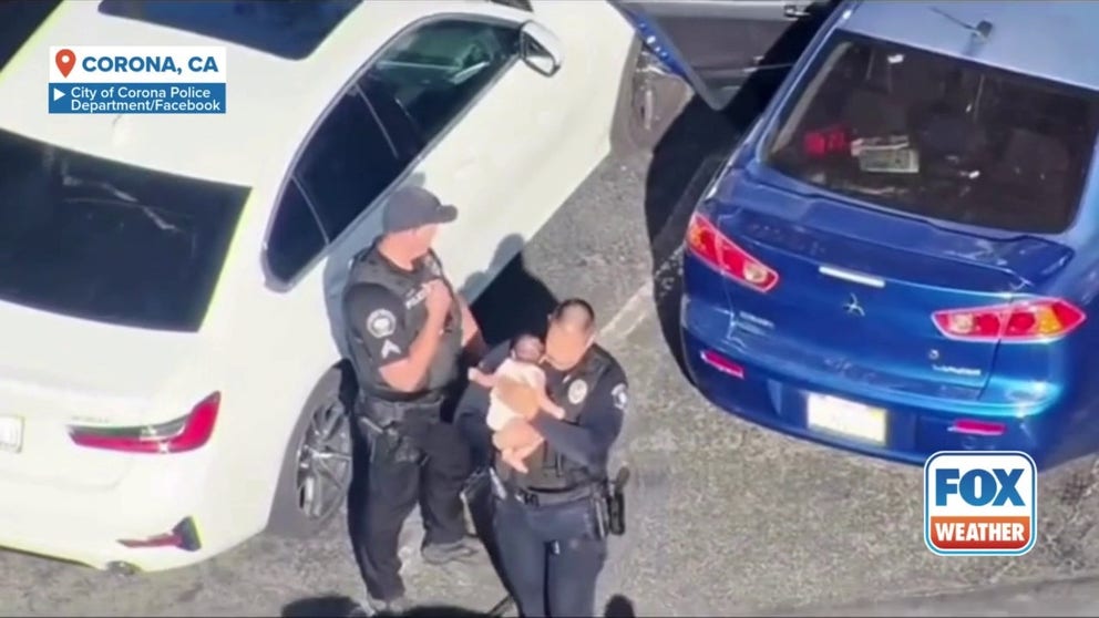 A dramatic video shared by the Corona Police Department in California shows the moment police were able to break a window and save the life of a baby locked inside as temperatures soared on June 17, 2025.
