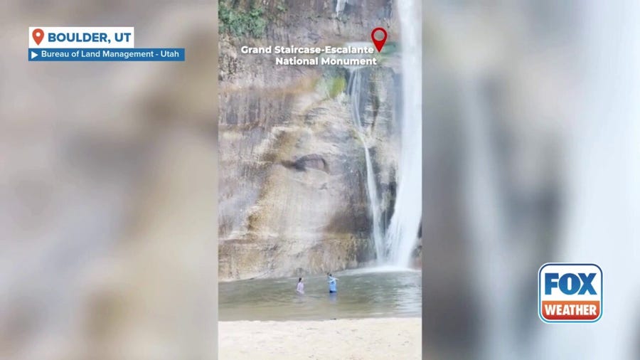 Watch: Boulders fall from Utah waterfall nearly striking swimmers