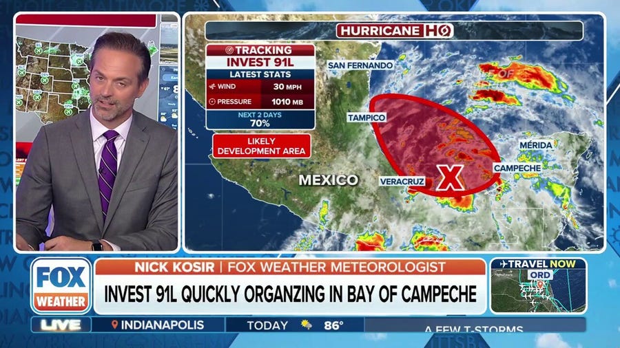 Invest 91L quickly organizing in Bay of Campeche 
