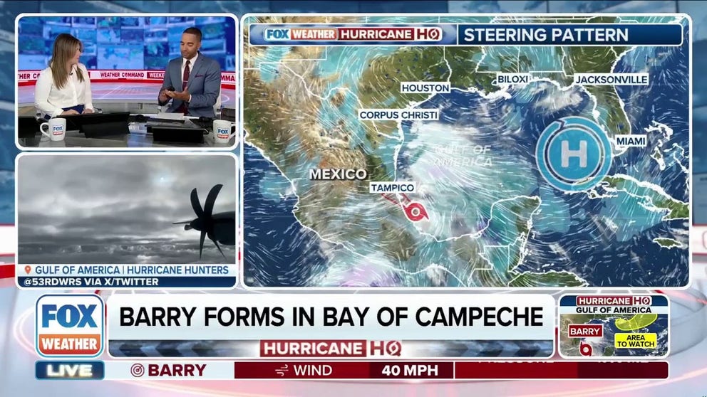 Tropical Storm Barry formed in the Bay of Campeche off the eastern coast of Mexico on Sunday, marking the second named storm of the Atlantic Hurricane Season. The storm will be short-lived moving on land later today.