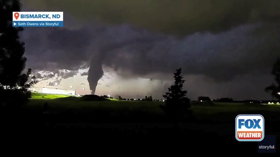 Dramatic time-lapse footage shows moment tornado touched down in Bismarck, North Dakota