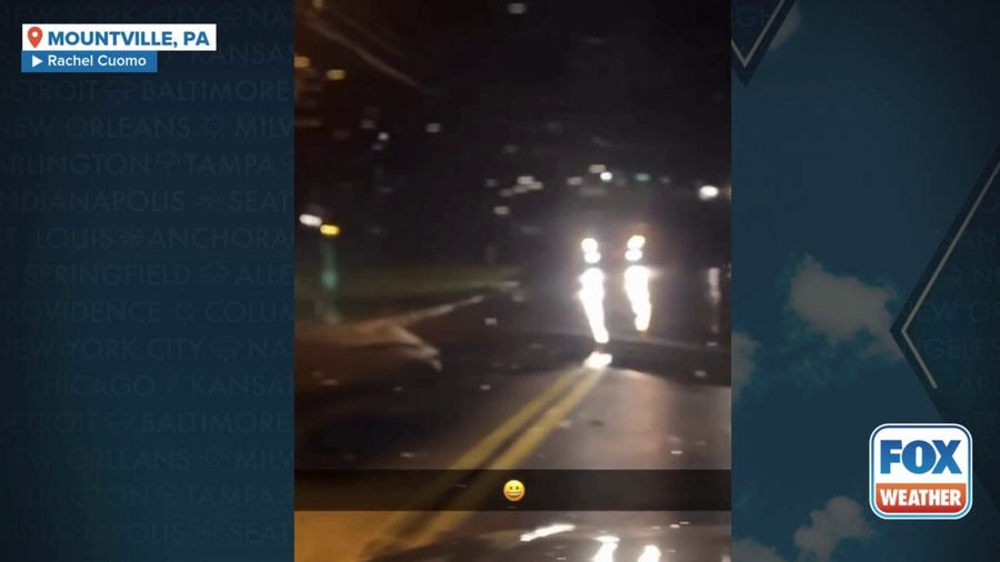 Roads covered in water near Mountville, Pennsylvania during flash flood emergency