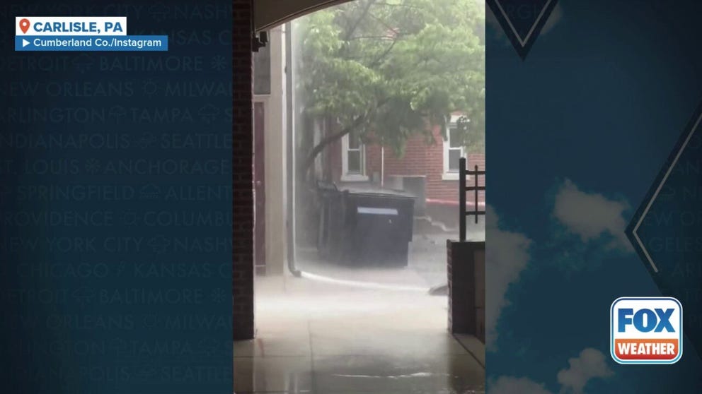 Thunderstorms caused flash flooding in Carlisle, Pennsylvania on Monday. Cumberland County officials asked drivers to stay off flooded roads.