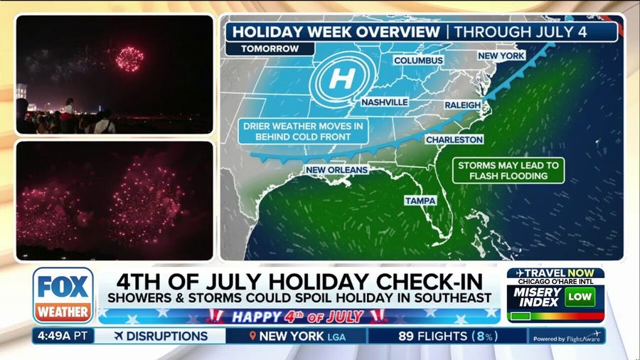 Storms could spoil outdoor July Fourth plans in the Southeast