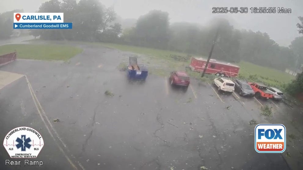 Security camera captures powerful wind gust moving through central Pennsylvania Monday. Heavy rain triggered a flash flood emergency in parts of central Pennsylvania Monday evening into Tuesday morning.