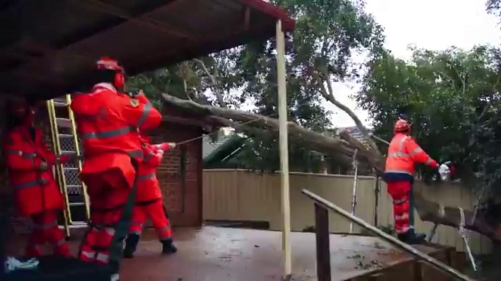 Video from emergency services in Australia shows the impacts a powerful bomb cyclone had on the region.