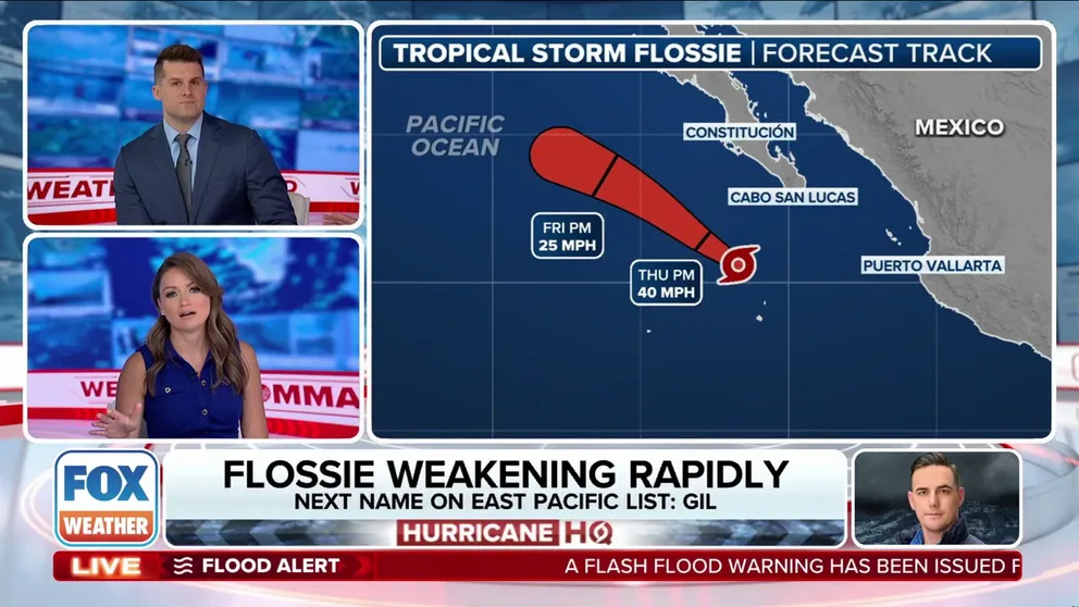 After the former hurricane reached winds of 115 mph winds, Flossie now has winds of about 45 mph, signaling that the storm will soon fizzle out. In the meantime, an area to watch has formed south of Flossie. Should it form, it would be named "Gil."