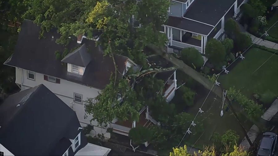 Aerial video shows tree on home in Plainfield. New Jersey