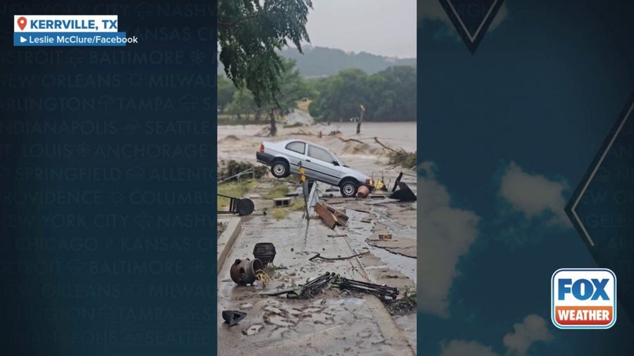 Flash floods sweep away cars in Kerrville, Texas