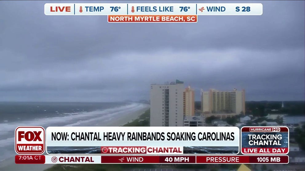 Tropical Storm Chantal continues to weaken after the storm made landfall along the South Carolina coast early Sunday morning. FOX Weather Storm Specialist Mike Seidel was in North Myrtle Beach, South Carolina, with the latest on the storm's impacts on July 6, 2025.