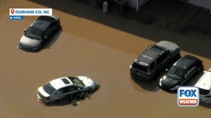 Aerial video of flooding in Durham County, North Carolina caused by Tropical Depression Chantal