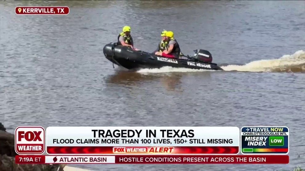 Hundreds of people are continuing to look for victims and survivors who were swept downstream when catastrophic flooding devastated communities across Texas' Hill Country over the Fourth of July holiday weekend. FOX Weather Correspondent Robert Ray joined first responders as they combed through the countless piles of debris along the Guadalupe River in Kerrville on July 8, 2025.